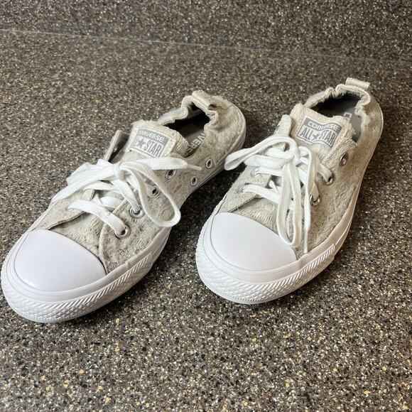 Converse All Star Slip On Light Gray Lace Canvas Shoes Womens Sz 9 Stretch Back - Picture 2 of 11